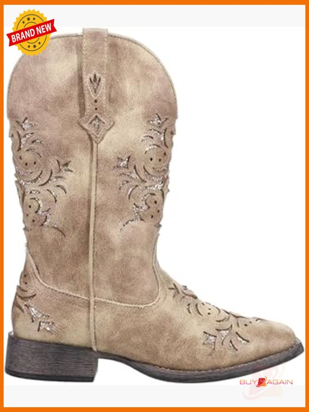 Womens Western Mid Calf Boots Square Toe Cowboy Boots Pull On Low Heel